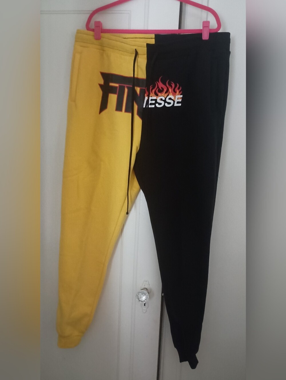 Fashion Nova Two-Tone Flame Joggers - Yellow & Black